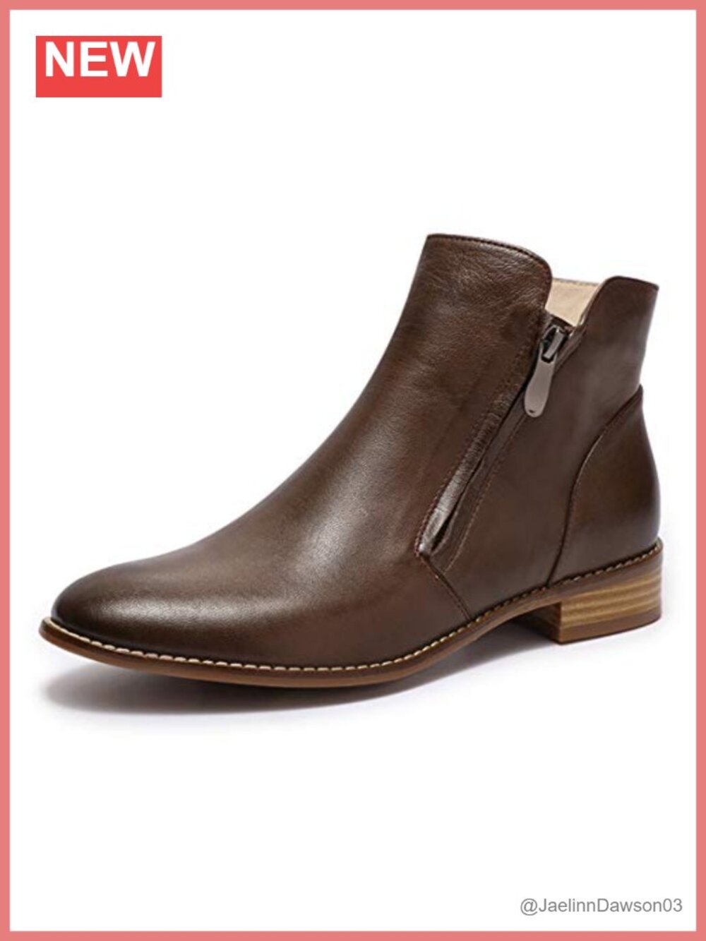 Womens Leather Ankle Boots Dual Zippers Low Heel